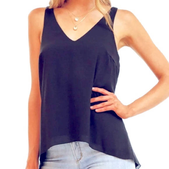 VERONICA M V-Neck Tank Blouse Hi-Low Chiffon Navy Blue XS - Picture 3 of 9